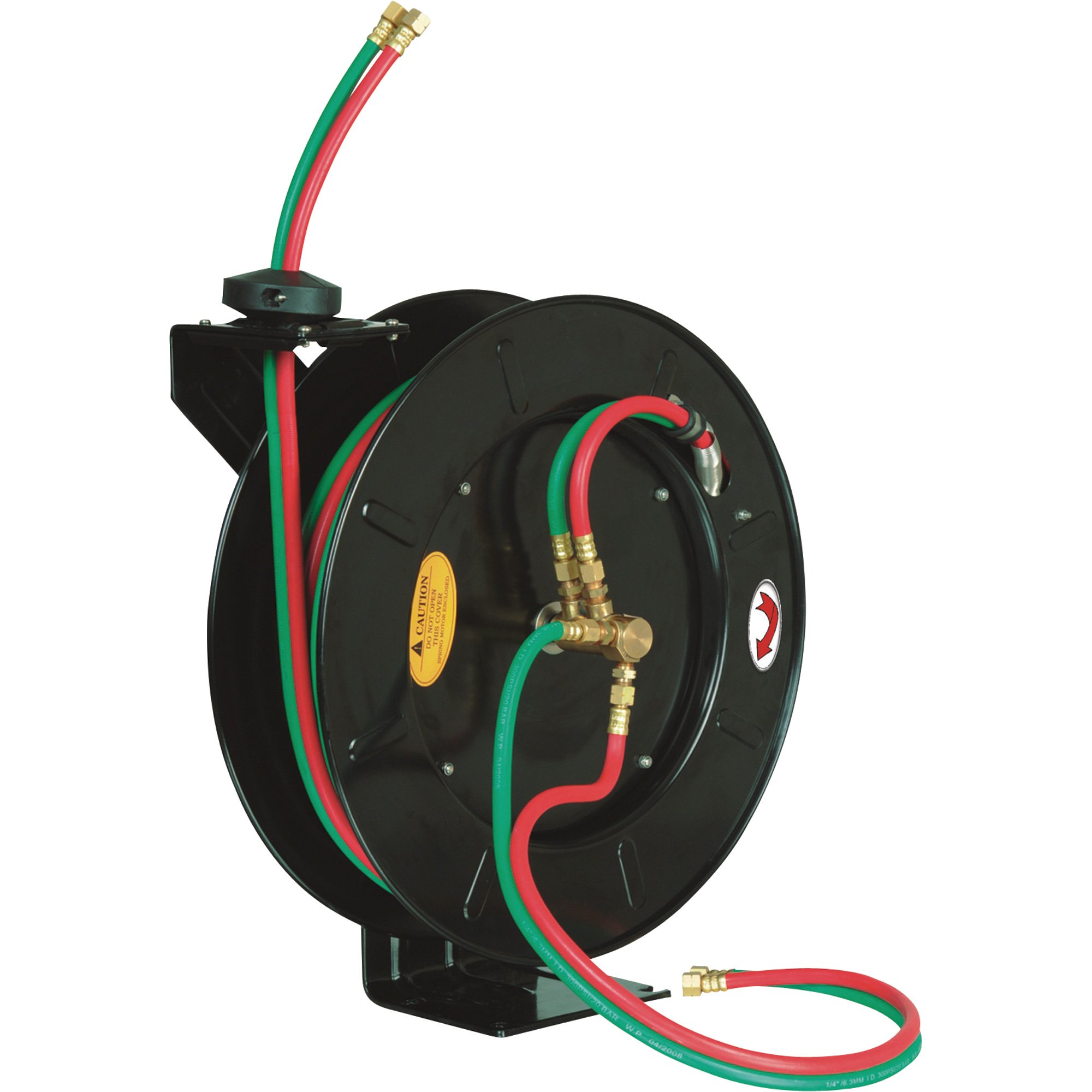 ReelWorks Spring-Rewind Twin-Line Oxyacetylene Hose Reel — Includes 1/4In. x 50Ft. Hose